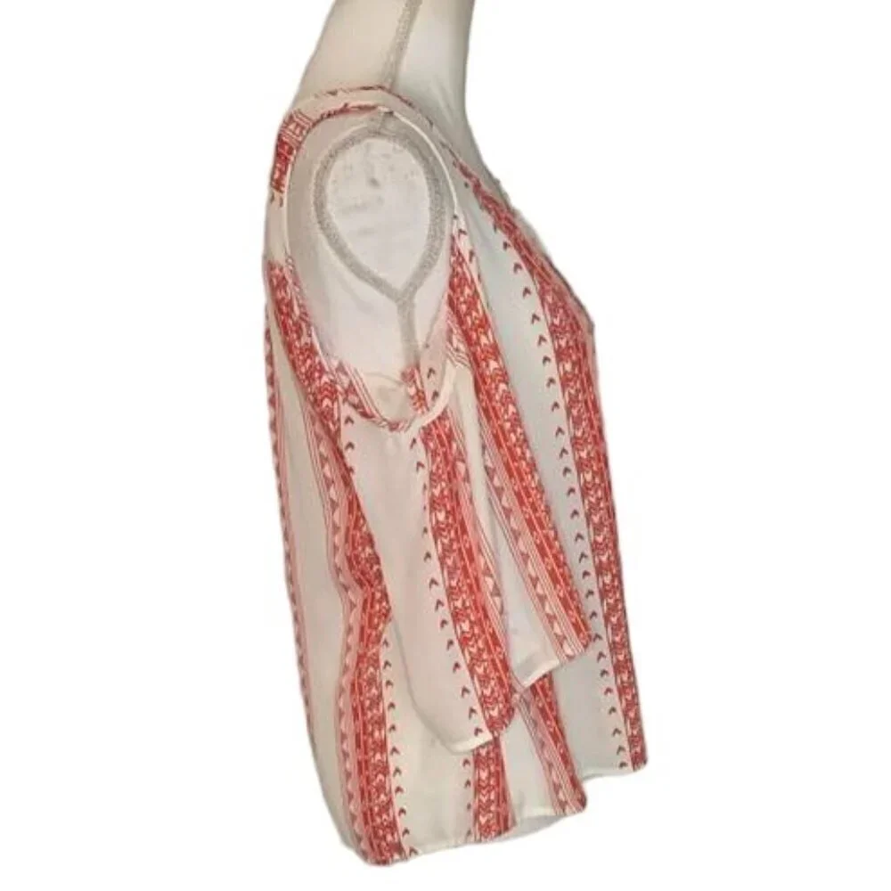CANDIE'S Red and White, Cold Shoulder Top, Size Medium